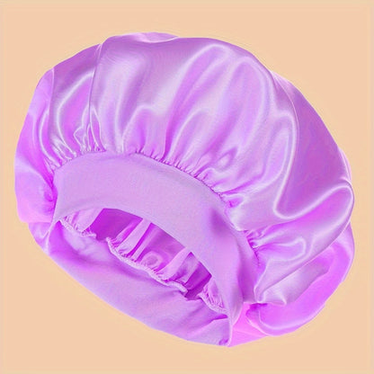 ZTZI Polyester 100% Satin Wide Brimmed Shower Cap, Elastic Hair Bonnet with Toggle Closure, Knitted Fantasy Theme for Birthday, Hand Washable Sleep Bonnet without Feathers