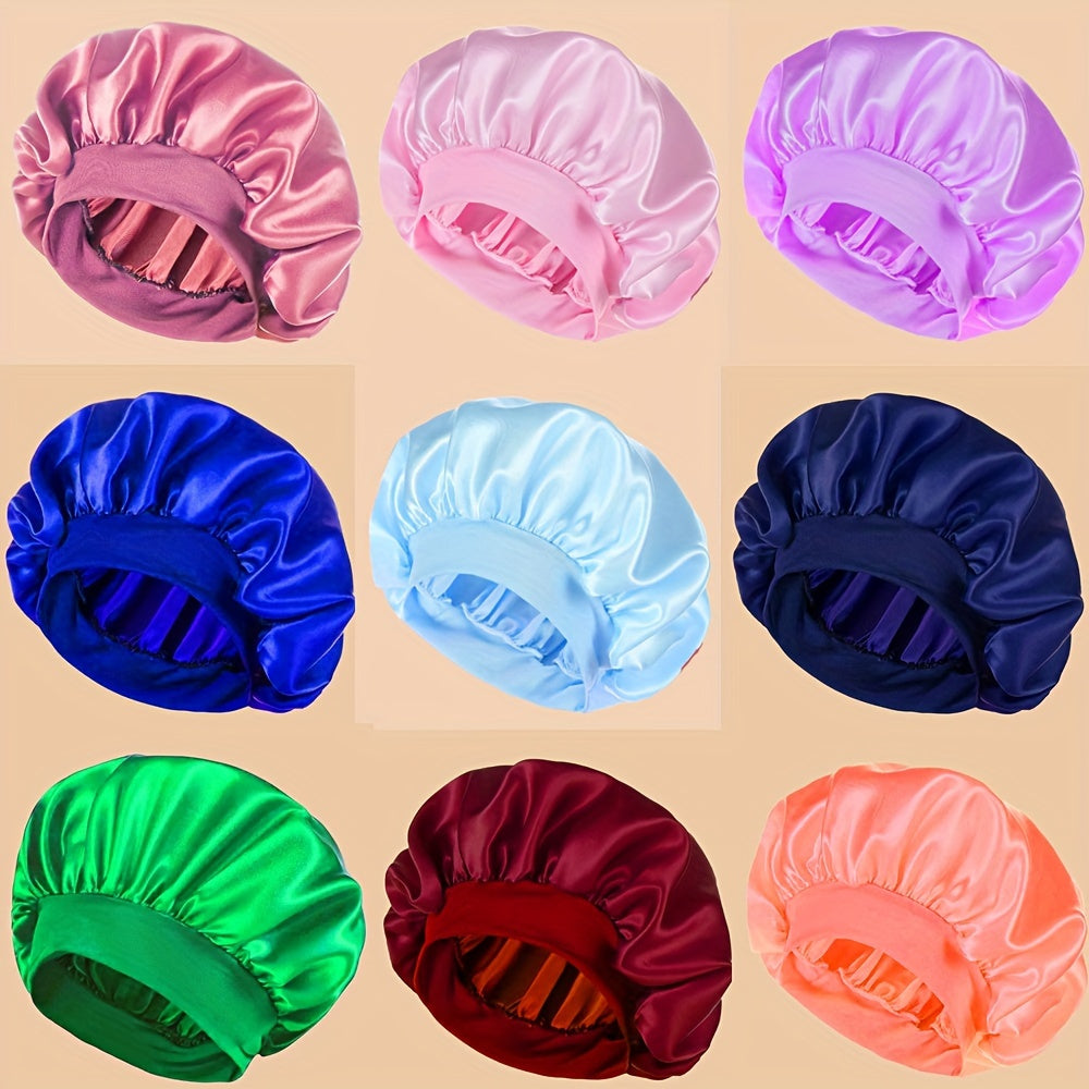 ZTZI Polyester 100% Satin Wide Brimmed Shower Cap, Elastic Hair Bonnet with Toggle Closure, Knitted Fantasy Theme for Birthday, Hand Washable Sleep Bonnet without Feathers