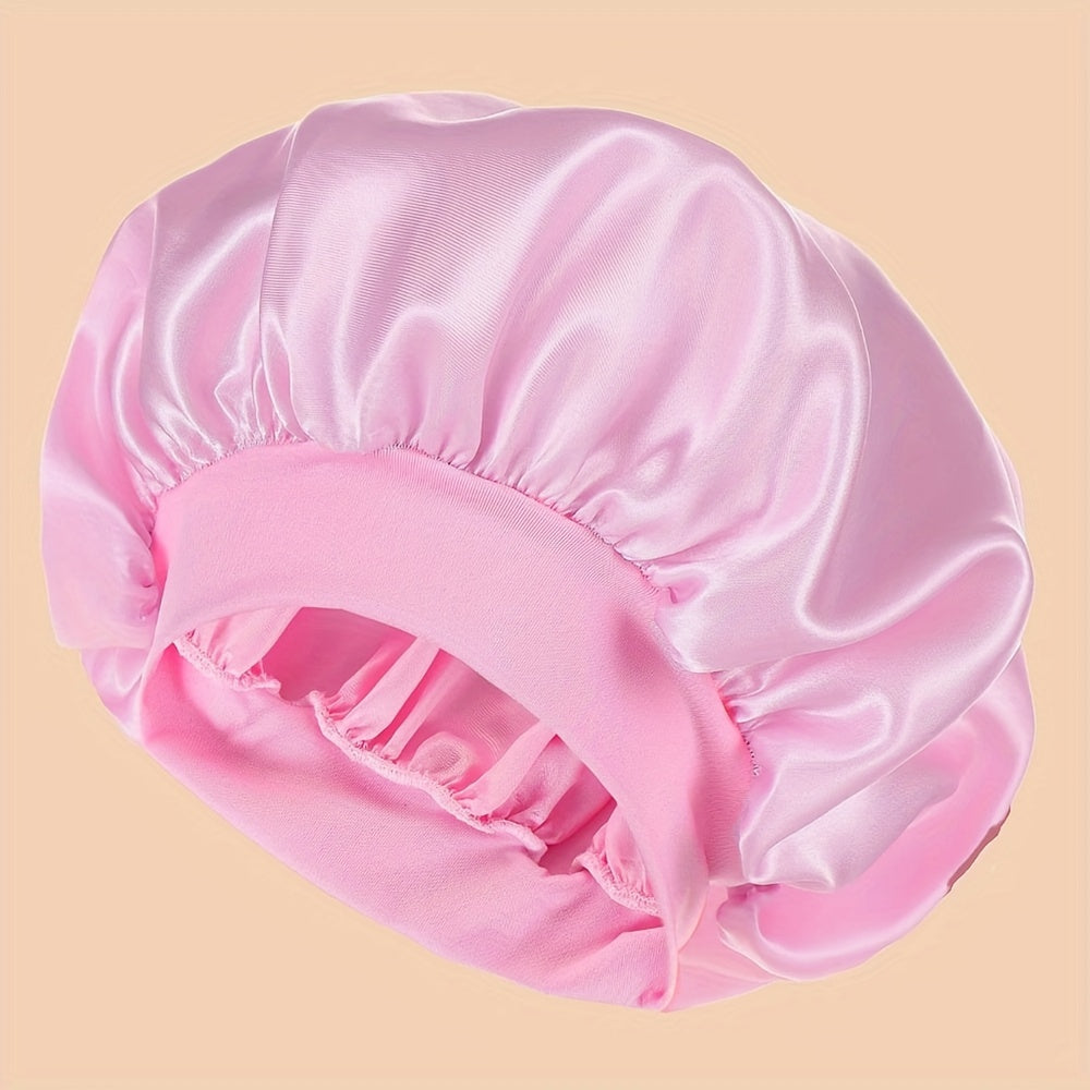 ZTZI Polyester 100% Satin Wide Brimmed Shower Cap, Elastic Hair Bonnet with Toggle Closure, Knitted Fantasy Theme for Birthday, Hand Washable Sleep Bonnet without Feathers