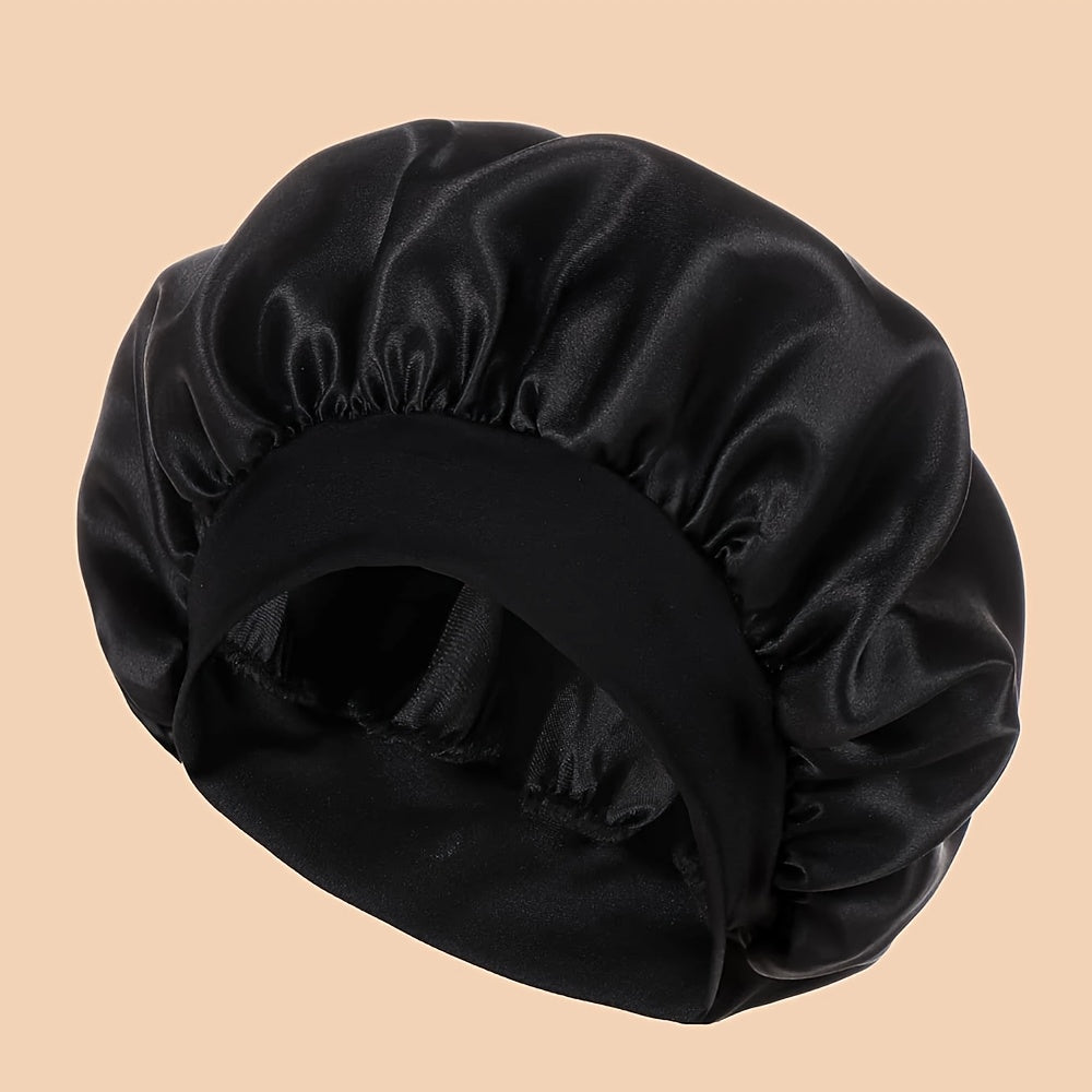 ZTZI Polyester 100% Satin Wide Brimmed Shower Cap, Elastic Hair Bonnet with Toggle Closure, Knitted Fantasy Theme for Birthday, Hand Washable Sleep Bonnet without Feathers