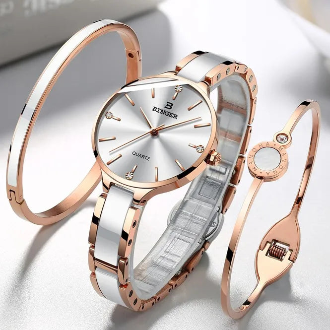 Zegarek damski Switzerland BINGER Fashion Women Watch Luxury Brand Bracelets Ceramic Watch band Sapphire Waterproof Montre femme