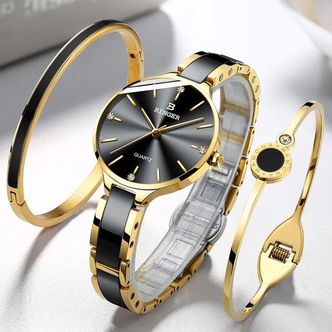 Zegarek damski Switzerland BINGER Fashion Women Watch Luxury Brand Bracelets Ceramic Watch band Sapphire Waterproof Montre femme