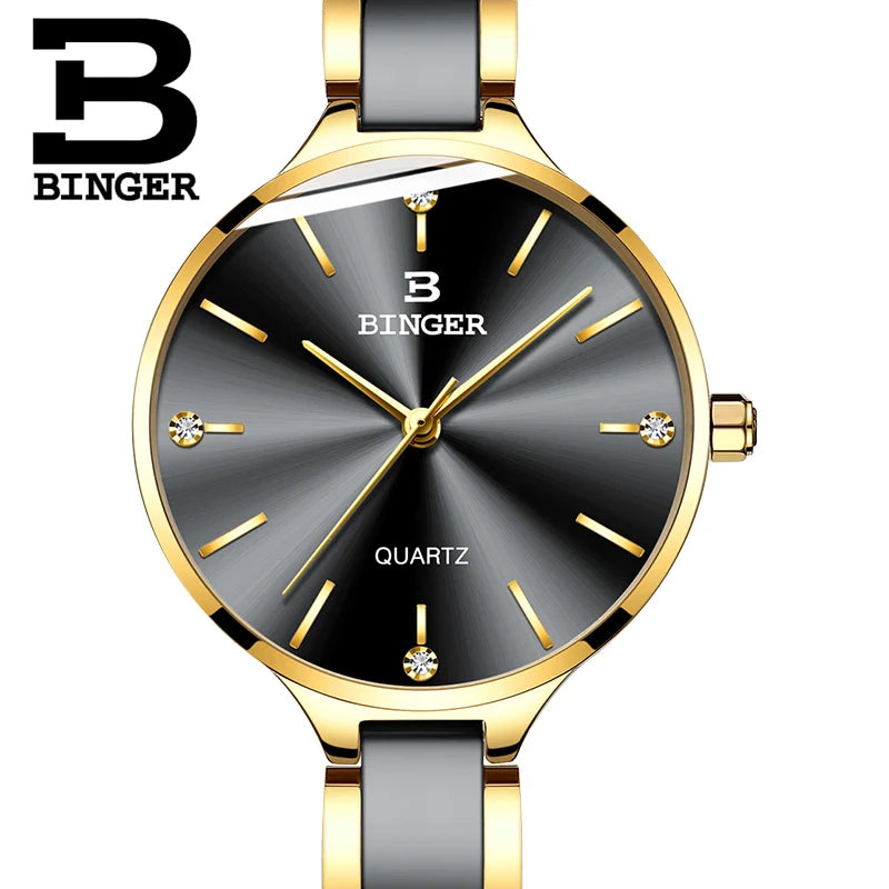 Zegarek damski Switzerland BINGER Fashion Women Watch Luxury Brand Bracelets Ceramic Watch band Sapphire Waterproof Montre femme