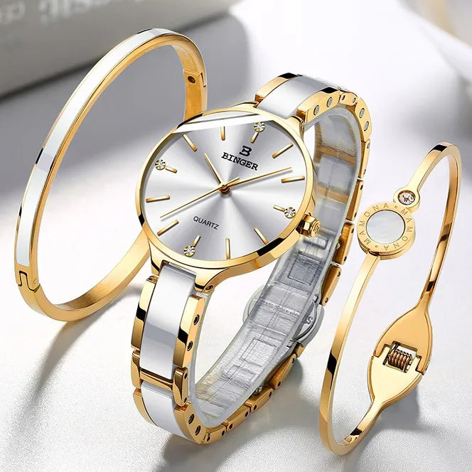 Zegarek damski Switzerland BINGER Fashion Women Watch Luxury Brand Bracelets Ceramic Watch band Sapphire Waterproof Montre femme