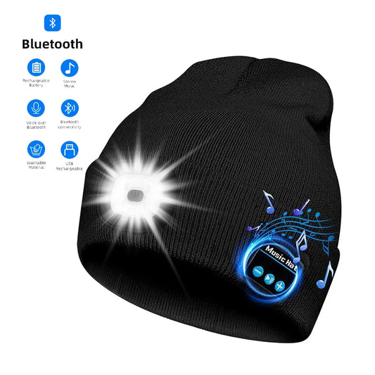 Handfree Warm Beanie Bluetooth 5.0 LED Hat Wireless Stereo Headset Music Player With MIC Support Dimming Rechargeable Battery