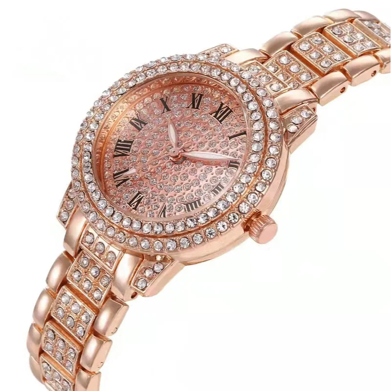 Montre de luxe en cristal pour femmes, Montre-bracelet à Quartz, décontractée, exquise