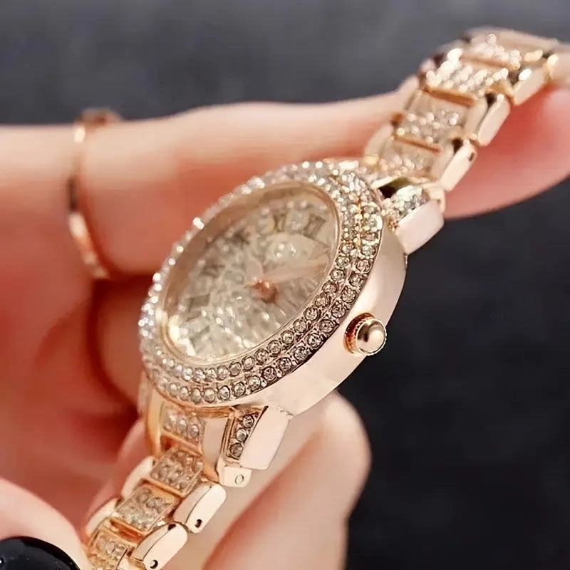 Montre de luxe en cristal pour femmes, Montre-bracelet à Quartz, décontractée, exquise