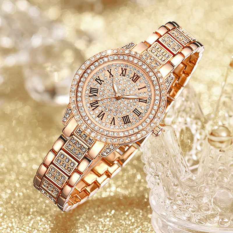 Montre de luxe en cristal pour femmes, Montre-bracelet à Quartz, décontractée, exquise