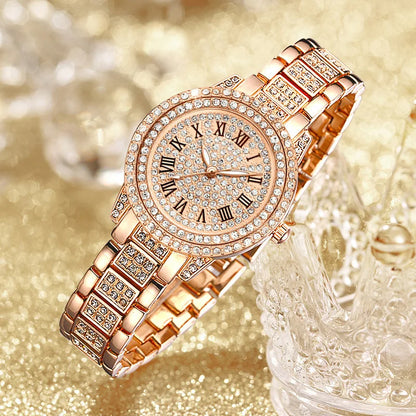 Montre de luxe en cristal pour femmes, Montre-bracelet à Quartz, décontractée, exquise