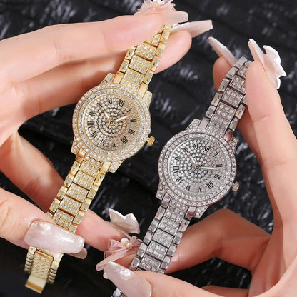 Montre de luxe en cristal pour femmes, Montre-bracelet à Quartz, décontractée, exquise