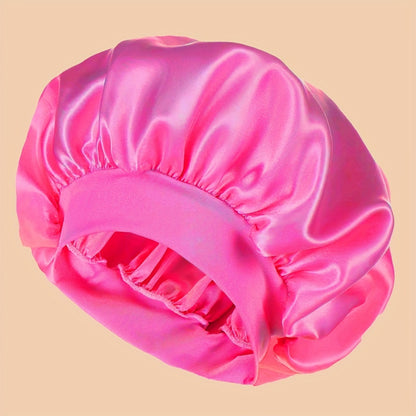 ZTZI Polyester 100% Satin Wide Brimmed Shower Cap, Elastic Hair Bonnet with Toggle Closure, Knitted Fantasy Theme for Birthday, Hand Washable Sleep Bonnet without Feathers