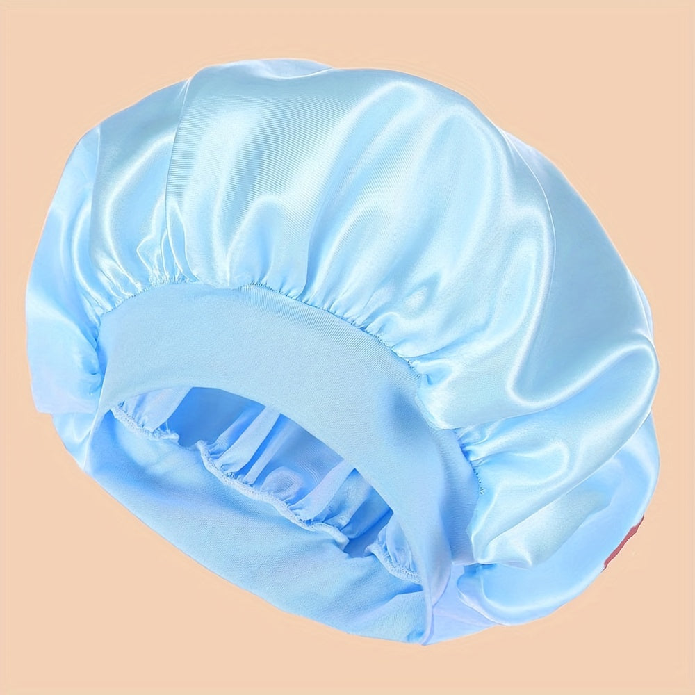 ZTZI Polyester 100% Satin Wide Brimmed Shower Cap, Elastic Hair Bonnet with Toggle Closure, Knitted Fantasy Theme for Birthday, Hand Washable Sleep Bonnet without Feathers